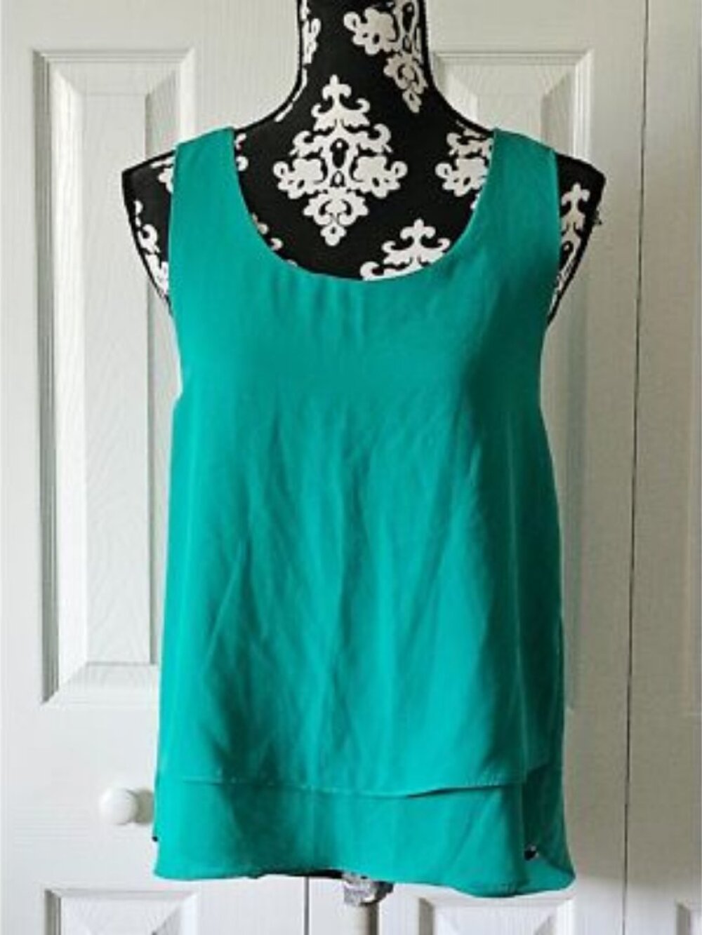 L Women True Light Layered Sleeveless Racerback Asymmetric Hem Chiffon Top